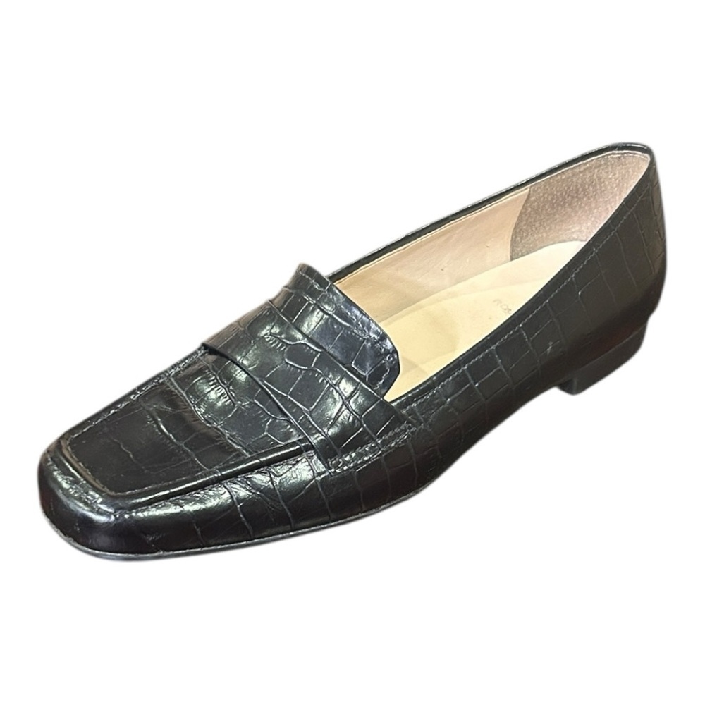 Rockport Embossed Square Toe Leather Loafers Black Size 7 - Picture 2 of 11